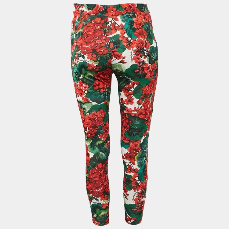 Pre Owned Dolce & Gabbana White/Red Floral Print Jersey Leggings M