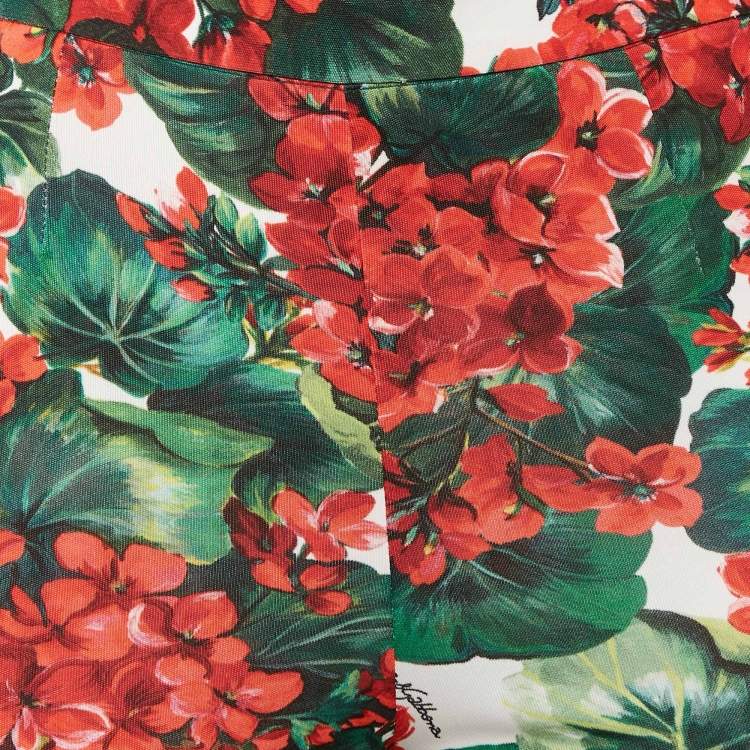 Pre Owned Dolce & Gabbana White/Red Floral Print Jersey Leggings M