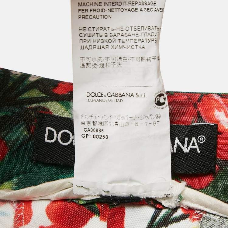 Pre Owned Dolce & Gabbana White/Red Floral Print Jersey Leggings M