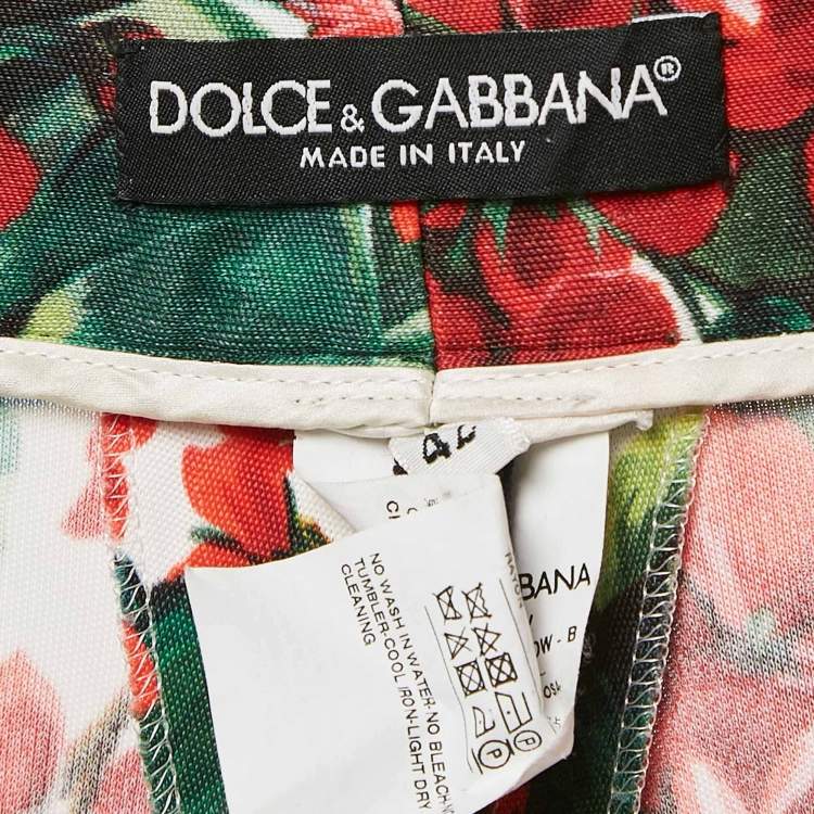 Pre Owned Dolce & Gabbana White/Red Floral Print Jersey Leggings M