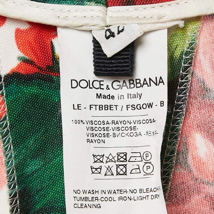 Pre Owned Dolce & Gabbana White/Red Floral Print Jersey Leggings M