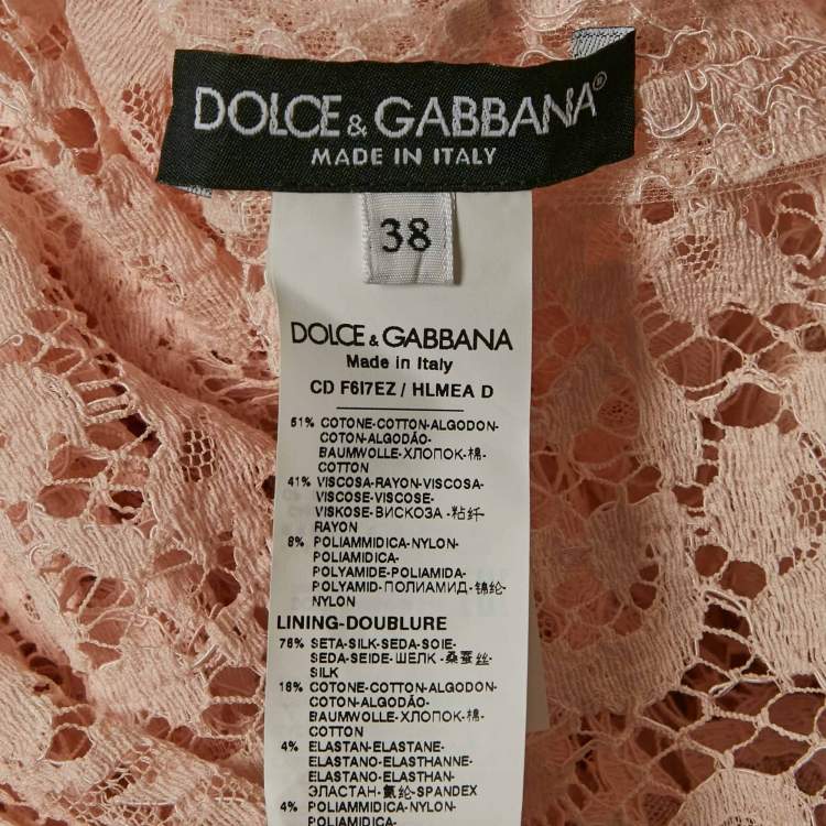 Pre Owned Dolce & Gabbana Pink Lace Feather Embellished Mini Dress S