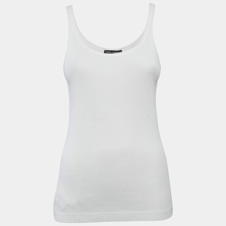 Pre Owned Dolce & Gabbana White Rib Knit Tank Top M