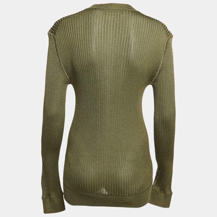 Pre Owned Dolce & Gabbana Khaki Green Rib Knit Long Sleeve Top L