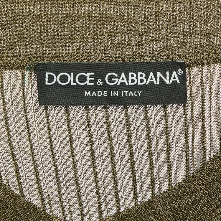 Pre Owned Dolce & Gabbana Khaki Green Rib Knit Long Sleeve Top L
