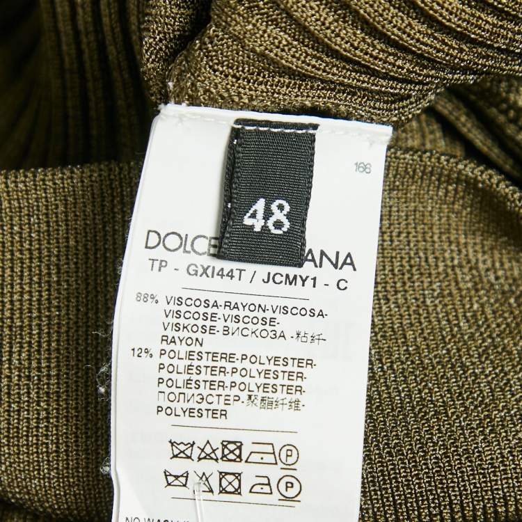 Pre Owned Dolce & Gabbana Khaki Green Rib Knit Long Sleeve Top L