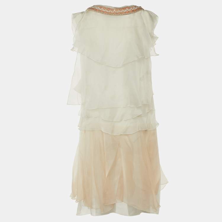 Pre Owned Dolce & Gabbana white & Pink Organza Ruffled Mini Dress S