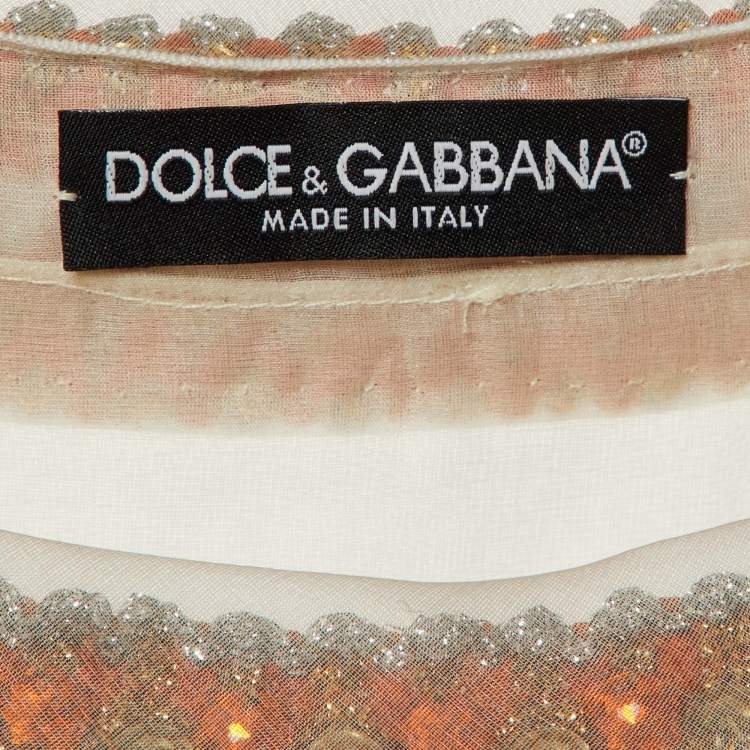 Pre Owned Dolce & Gabbana white & Pink Organza Ruffled Mini Dress S