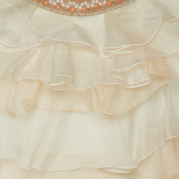 Pre Owned Dolce & Gabbana white & Pink Organza Ruffled Mini Dress S