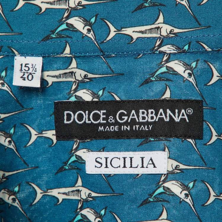 Pre Owned Dolce & Gabbana Blue Printed Cotton Sicilia Button Front Shirt M