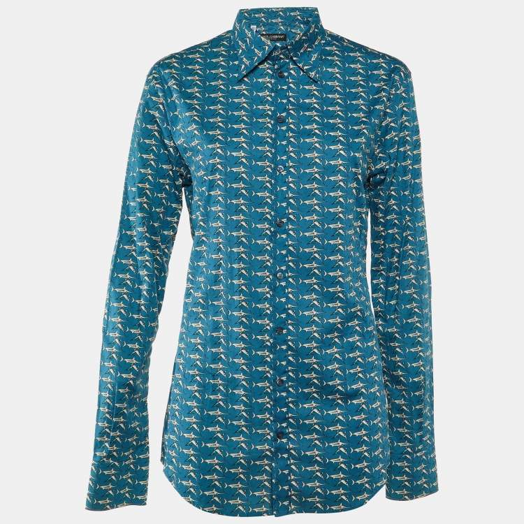Pre Owned Dolce & Gabbana Blue Printed Cotton Sicilia Button Front Shirt M