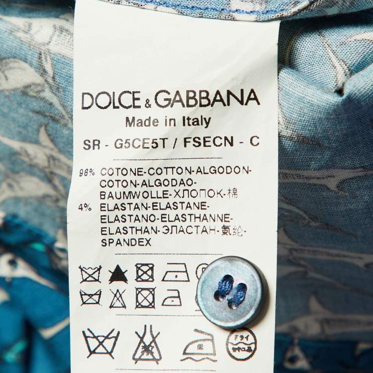 Pre Owned Dolce & Gabbana Blue Printed Cotton Sicilia Button Front Shirt M