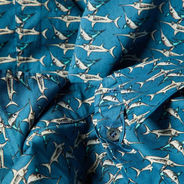 Pre Owned Dolce & Gabbana Blue Printed Cotton Sicilia Button Front Shirt M