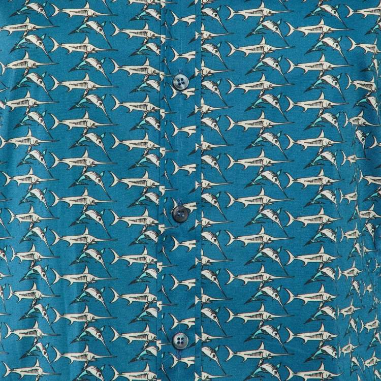 Pre Owned Dolce & Gabbana Blue Printed Cotton Sicilia Button Front Shirt M