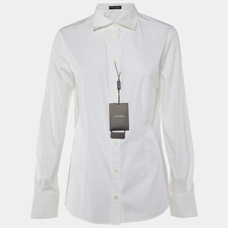 Pre Owned Dolce & Gabbana White Stretch Cotton Button Front Shirt L