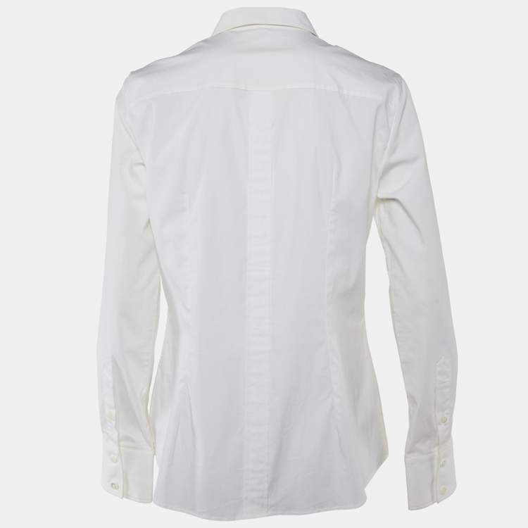 Pre Owned Dolce & Gabbana White Stretch Cotton Button Front Shirt L