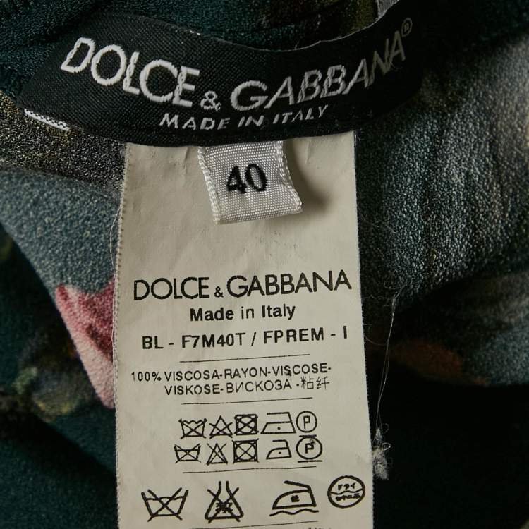 Pre Owned Dolce & Gabbana Green Key & Floral Print Crepe Top S