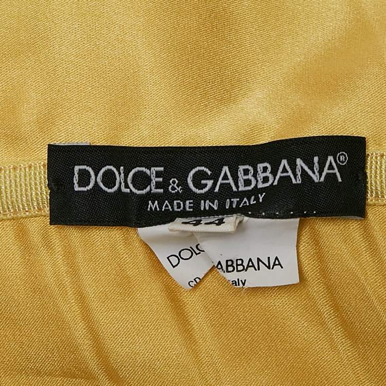 Pre Owned Dolce & Gabbana Yellow Lace Draped Strapless Mini Dress M