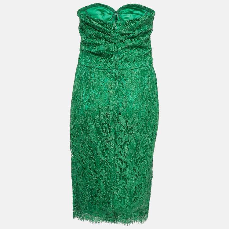 Pre Owned Dolce & Gabbana Green Lace Strapless Short Dress L