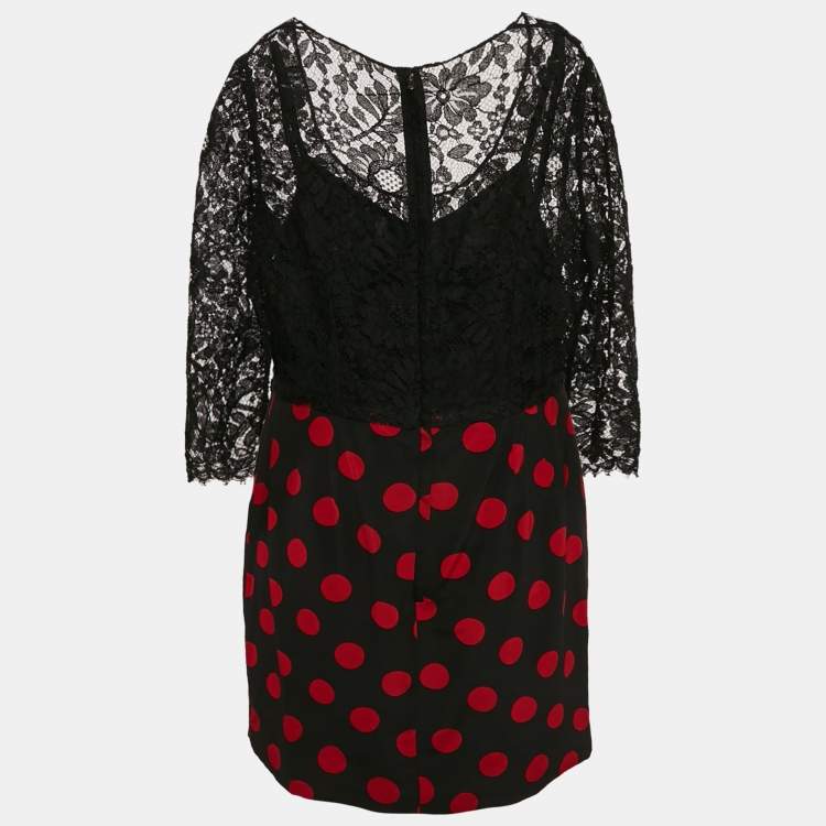 Pre Owned Dolce & Gabbana Black Lace and Polka Dot Print Silk Mini Dress M