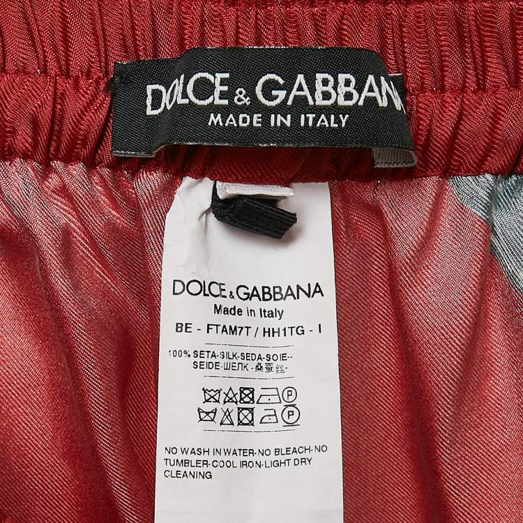 Pre Owned Dolce & Gabbana Red Cabbage Print Silk Short S