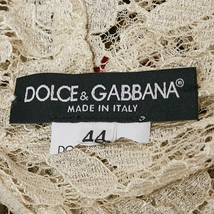 Pre Owned Dolce & Gabbana Light Beige Lace Floral Applique Detail Short Dress M
