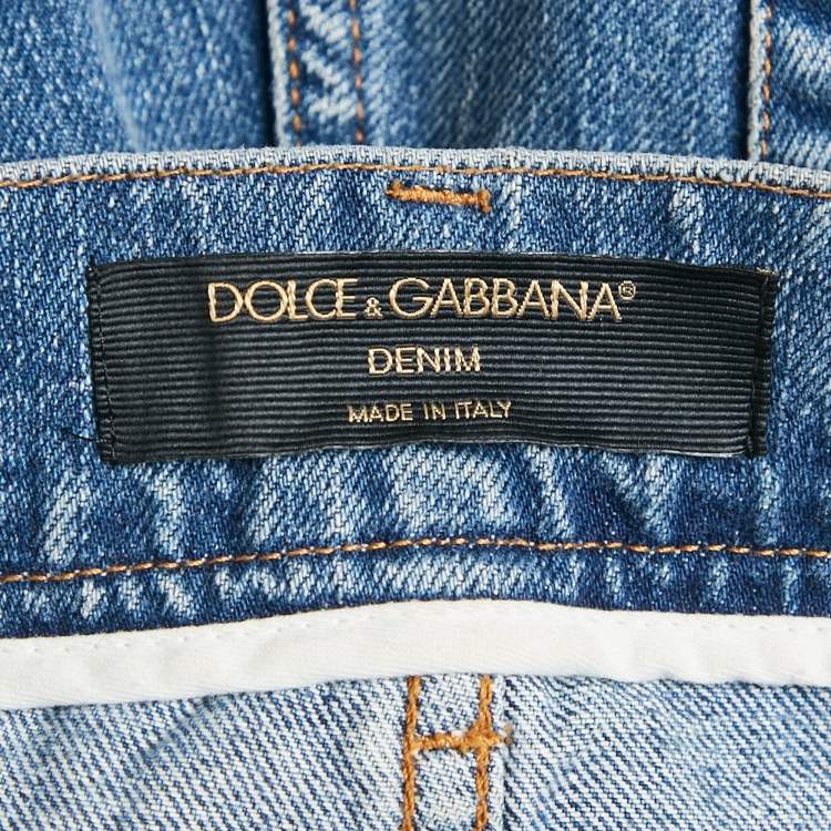 Pre Owned Dolce & Gabbana Ripped Denim Embellished Jeans S Waist 28"