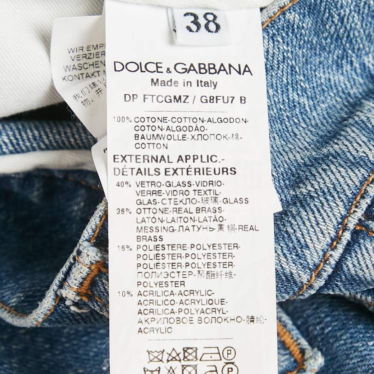 Pre Owned Dolce & Gabbana Ripped Denim Embellished Jeans S Waist 28"