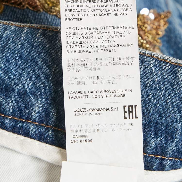 Pre Owned Dolce & Gabbana Ripped Denim Embellished Jeans S Waist 28"