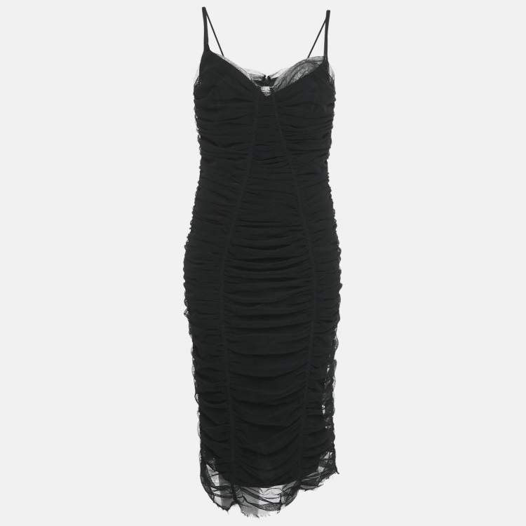 Pre Owned Dolce & Gabbana Black Stretch Tulle Ruched Bustier Dress XL