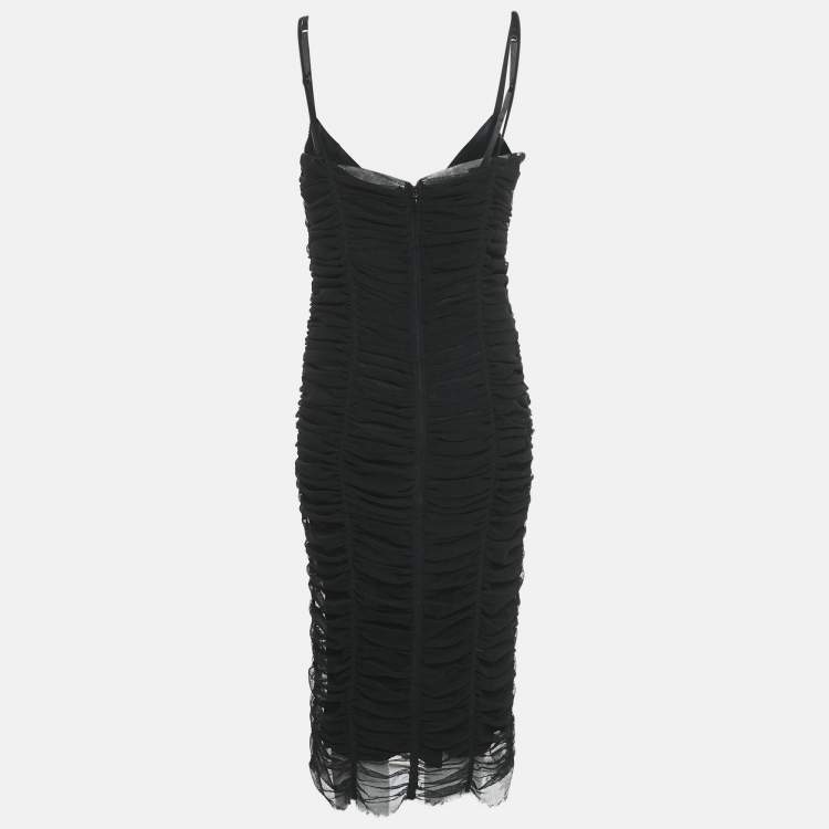 Pre Owned Dolce & Gabbana Black Stretch Tulle Ruched Bustier Dress XL