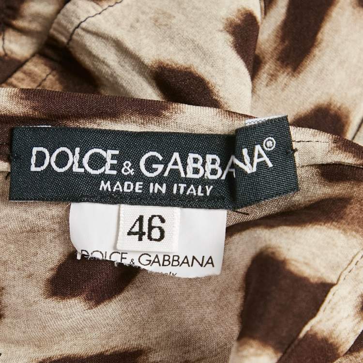 Pre Owned Dolce & Gabbana Brown Leopard Print Lace Trim Satin Mini Dress L
