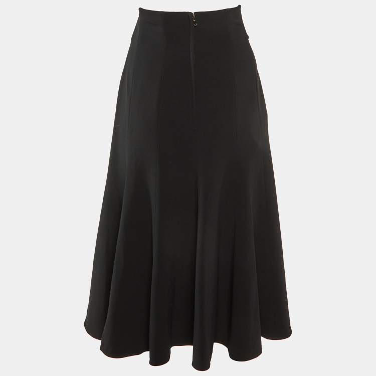 Pre Owned Dolce & Gabbana Black Crepe Flared Midi Skirt L