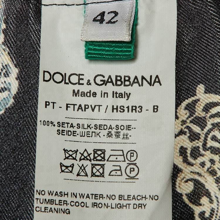 Pre Owned Dolce & Gabbana Black Printed Silk Trimmed Trousers M