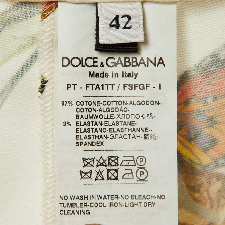 Pre Owned Dolce & Gabbana White Printed Cotton Wide Leg Trousers M