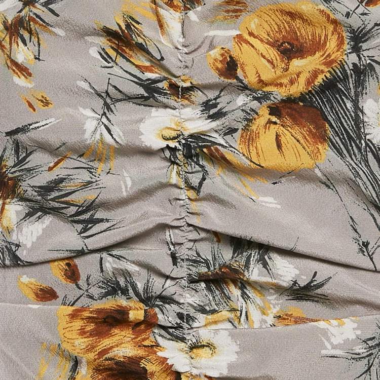 Pre Owned Dolce & Gabbana Grey/Yellow Floral Print Jacquard and Crepe Halter Neck Dress M