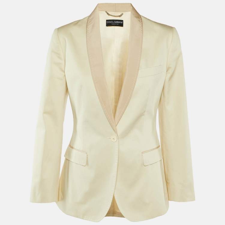 Pre Owned Dolce & Gabbana Cream Cotton Single Breasted Blazer M