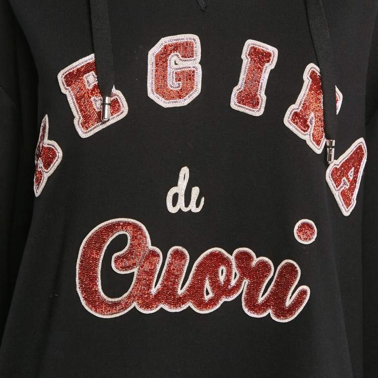 Pre Owned Dolce & Gabbana Black Applique Detail Cotton Oversized Hoodie S