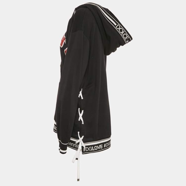 Pre Owned Dolce & Gabbana Black Applique Detail Cotton Oversized Hoodie S