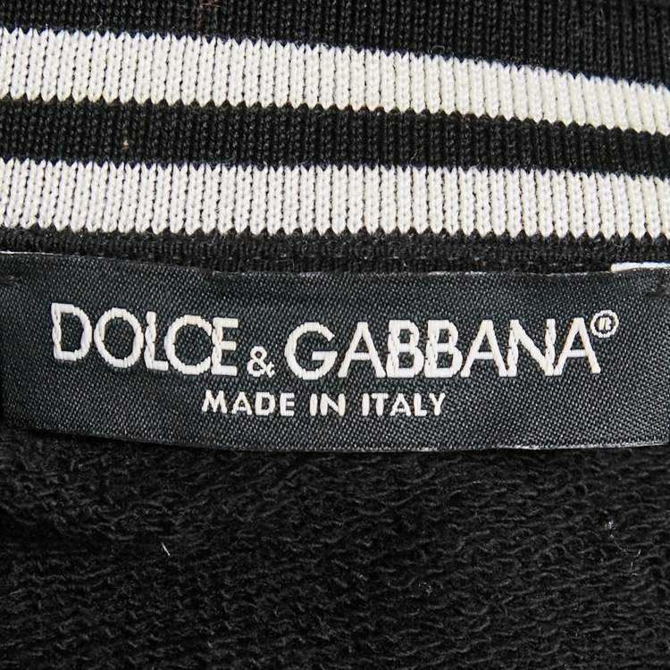 Pre Owned Dolce & Gabbana Black Applique Detail Cotton Oversized Hoodie S