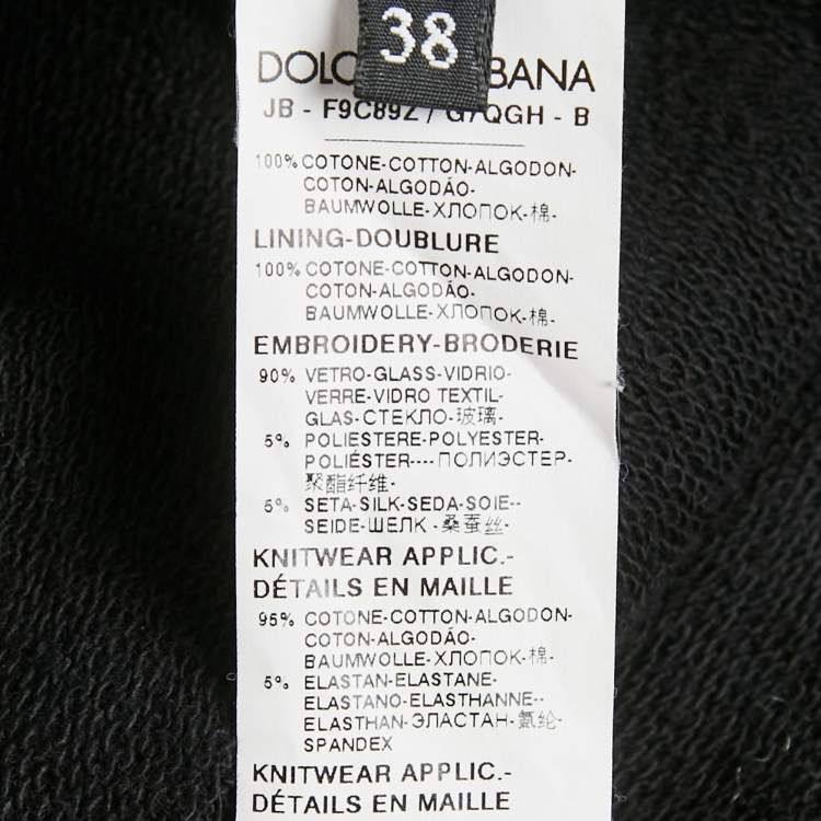 Pre Owned Dolce & Gabbana Black Applique Detail Cotton Oversized Hoodie S