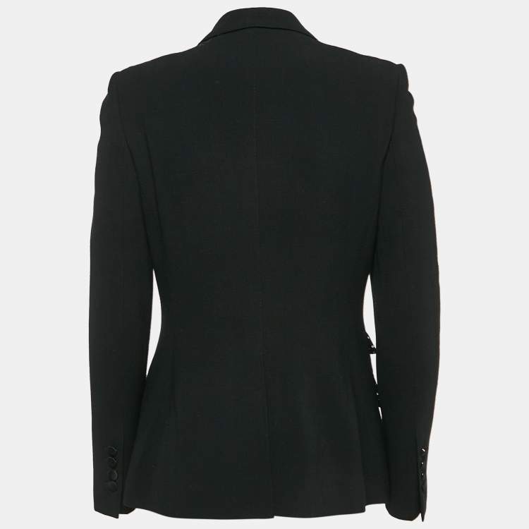 Pre Owned Dolce & Gabbana Black Bee Embroidery Wool Double Breasted Blazer M