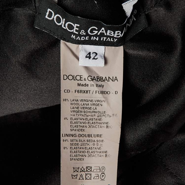 Pre Owned Dolce & Gabbana Black Wool Crepe Paneled Midi Dress M