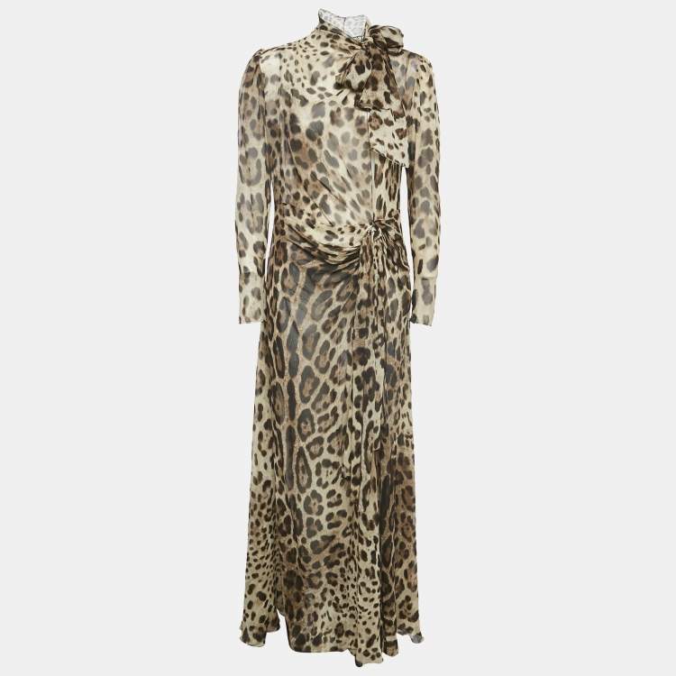 Pre Owned Dolce & Gabbana Brown Leopard Print Silk Maxi Dress M