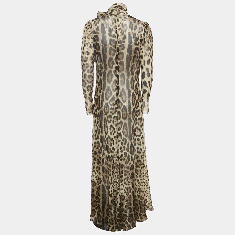 Pre Owned Dolce & Gabbana Brown Leopard Print Silk Maxi Dress M