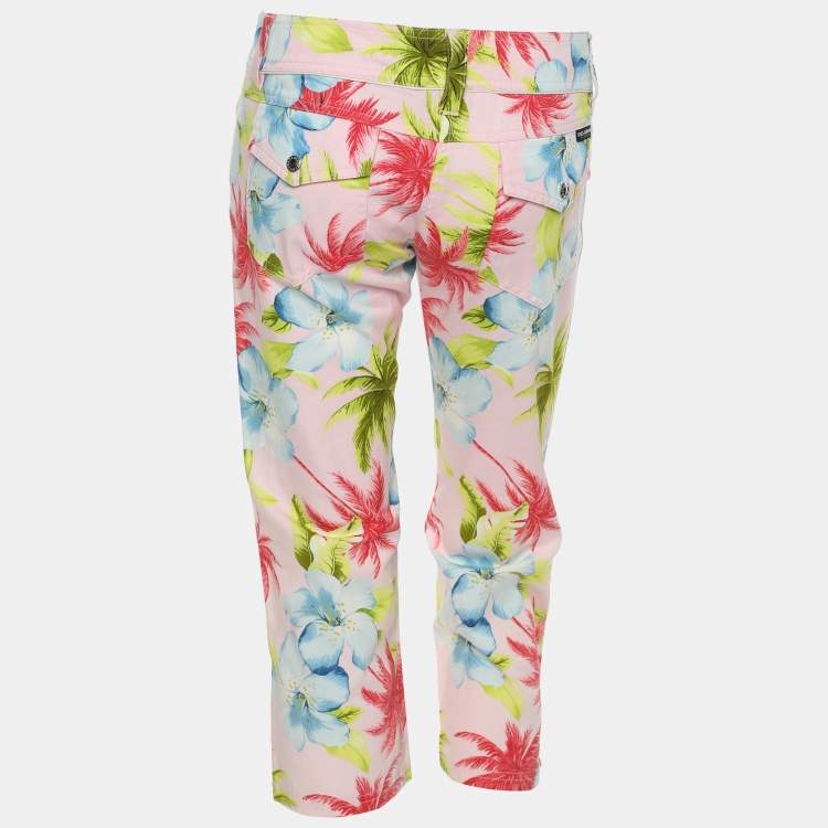 Pre Owned Dolce & Gabbana Multicolor Floral Print Cotton Cropped Pants S