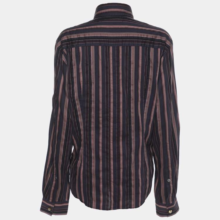 Pre Owned Dolce & Gabbana Purple/Navy Blue Stripe Cotton Blend Shirt L