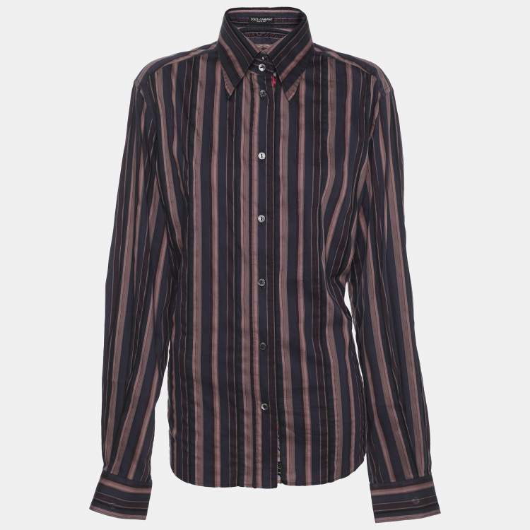 Pre Owned Dolce & Gabbana Purple/Navy Blue Stripe Cotton Blend Shirt L