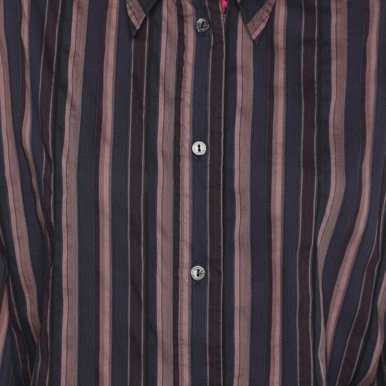 Pre Owned Dolce & Gabbana Purple/Navy Blue Stripe Cotton Blend Shirt L