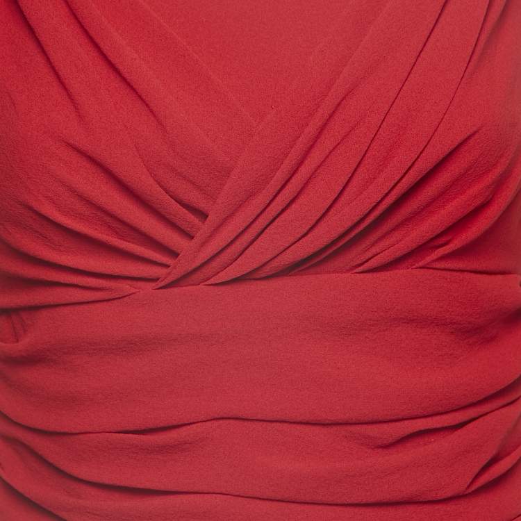 Pre Owned Dolce & Gabbana Red Silk Draped Sleeveless Midi Dress S